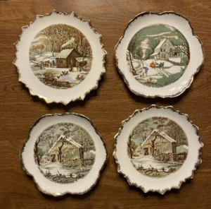 "Lote De Colección de 4 Platos Currier & Ives Winter Old Homestead 7"" Japón Corea T7" - Imagen 1 de 12