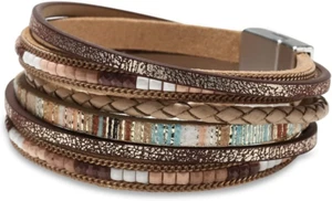 Leather Wrap Bracelets, for Women, Boho, Leopard, Multi-Layer, Crystal Beads - Picture 1 of 16