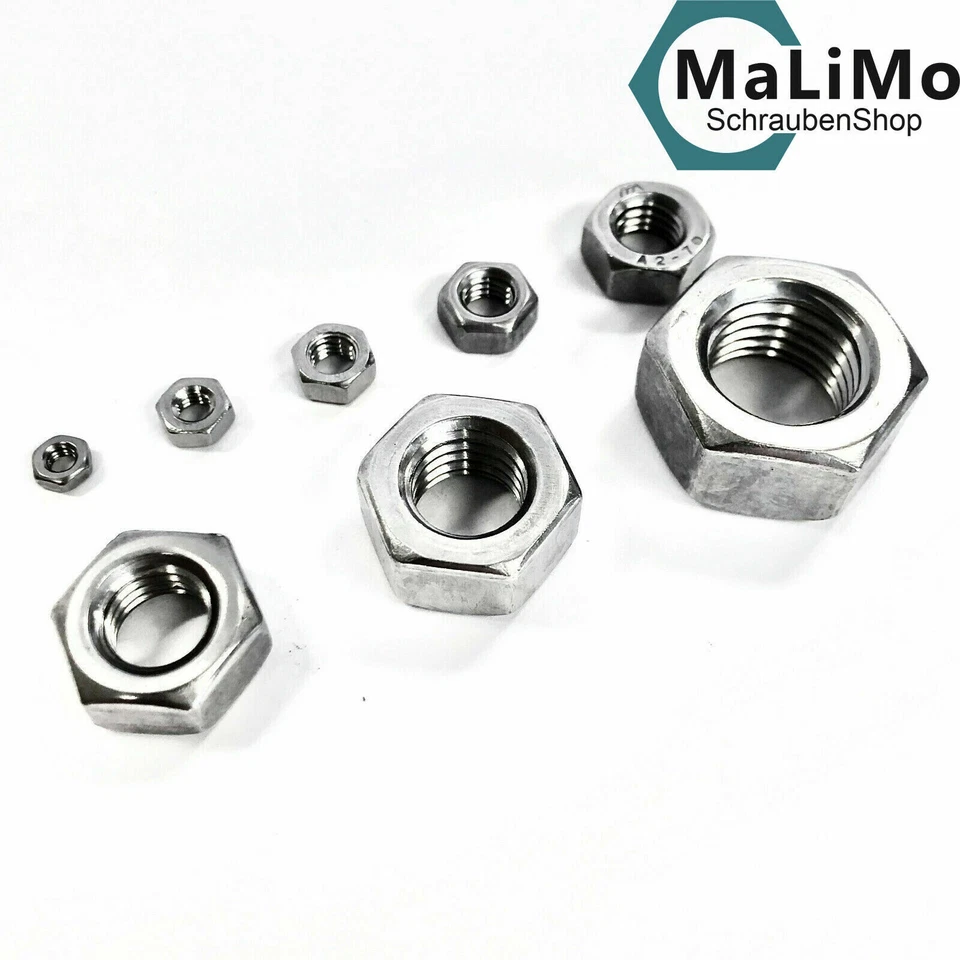 Edelstahl Sechskantmuttern DIN 934 rostfrei A2 V2A Muttern von M 1,6 bis M 24 - Bild 1 von 1