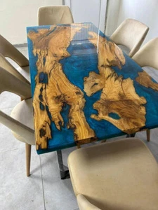 Custom Blue Epoxy Resin River Dining Table Top, Epoxy Wooden Table Furniture Art - Picture 1 of 13