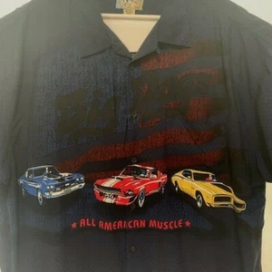 BIG DOGS American Muscle Cars Hawaiian Shirt Camp Size 3X Button Front  - Picture 1 of 4