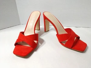 Anne Michelle Sandals Heels Women's 8.5 Red Cross Strap WITCHER - Picture 1 of 11