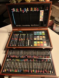 162pc Wood Box Art Painting, Drawing Set, Watercolors, Colored Pencils - Picture 1 of 9