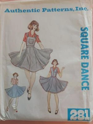 Authentic Patterns 281 Square Dance Skirt with Bib & Vest Pattern Size 12-16 - Image 1 of 2