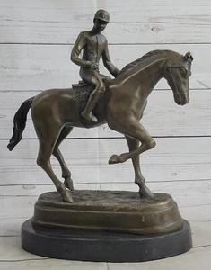 Equestrian Jockey Polo Horse Racing Bronze Sculpture Statue Original Art Decor - Picture 1 of 10