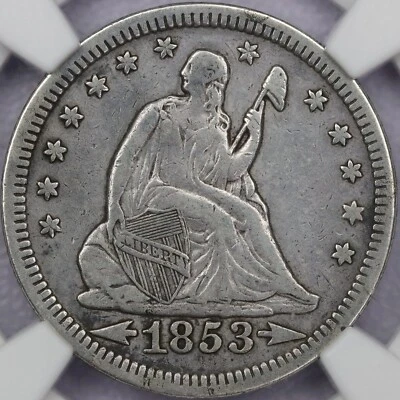 1853 Arrows & Rays 25c Seated Liberty Quarter - NGC VF Details Cleaned - Image 1 of 4