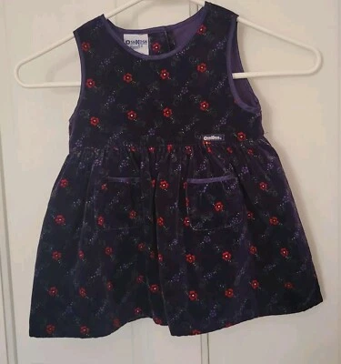 Vintage Oshkosh Baby Girls Size 24m Velour/Velvet Purple Floral Dress Pre-owned  - Image 1 of 4