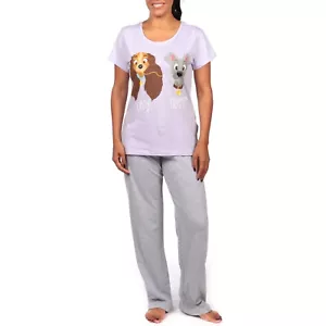 Lady & The Tramp Pyjamas Adults Womens S M L XL XXL PJs Set T-Shirt Bottoms Grey - Picture 1 of 2
