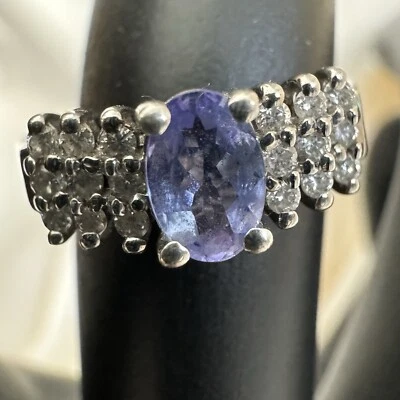 14K White Gold Purple Tourmaline Diamond Ring Size 6 Signed BK - Image 1 of 4