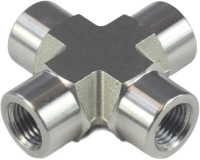 1/4" NPT Thread Pipe Fitting 4 Way Cross (Male x Female x Male x Female) SS304 - Image 1 of 3