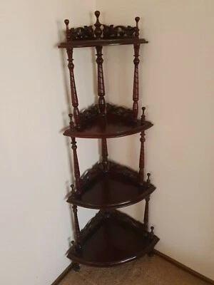 Hand carved mahogany corner display shelf - image 1 of 3