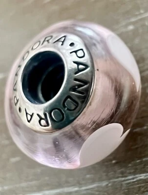 PANDORA PINK ROSE LOVE HEARTS MURANO CHARM 790660 RARE RETIRED GLASS 925 ~ NEW~ - Image 1 of 4