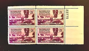 US Postage SC #954 DISCOVERY OF GOLD IN CA, 1948 Plate block $1.89 Free shipping - Picture 1 of 2