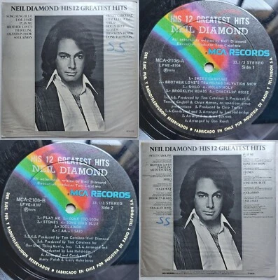 NEIL DIAMOND HIS 12 GREATEST HITS 1976 UNIQ CVR & BCK CVR PS RARE CHILEAN PRS!!! - Image 1 of 4