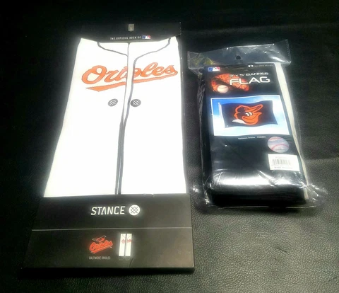New Baltimore Orioles Flag 3X5 Baseball 3 x 5 Banner & Lg Stance Socks Sz. 9-12 Cover