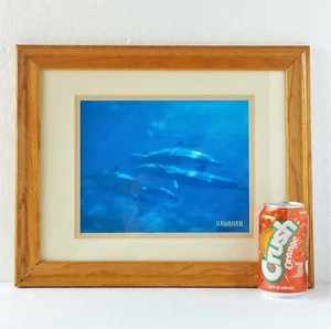 Vintage Solid Oak Frame w/ Art Photo Print Picture Hawaiian Ocean Scene Dolphins - Picture 1 of 6