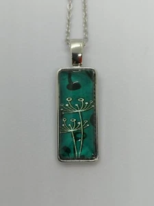 teal dandelion cabochon necklace 16" Chain - Picture 1 of 3