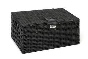 Arpan Hamper Storage Basket Black Medium Resin Woven Box With Lid & Lock - Picture 1 of 6