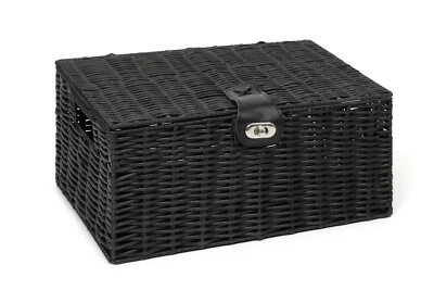 Arpan Hamper Storage Basket Black Medium Resin Woven Box With Lid & Lock - Image 1 of 4