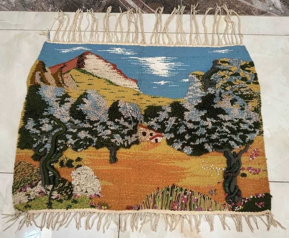 Tapiz escandinavo vintage colgante de pared lana Kilim tapiz 89 x 65 cm Foto 1 de 4