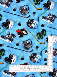 Hockey Fabric Sport Hockey Skate Puck 137 Blue Elizabeths Studio Cotton Yard - Picture 1 of 3