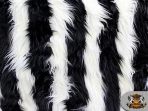 Faux Fur Long Pile 2 Tone Shaggy Stripe Fabric / 60" Wide / Sold By The Yard - Picture 1 of 17