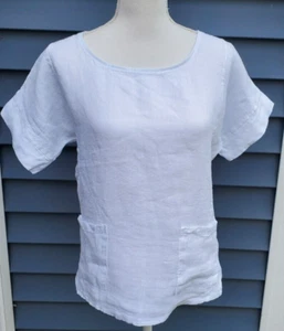 Francesca Bettini 100% Leinen Kurzarm weiß kleine Fronttaschen - Bild 1 von 9