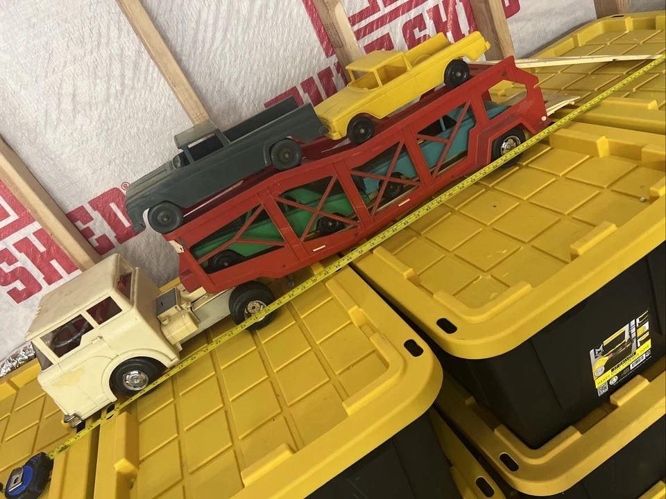 Transportador de coche de control eléctrico Marx Big Boss de colección y 2 coches y 2 camionetas ¡Leer! Foto 1 de 4