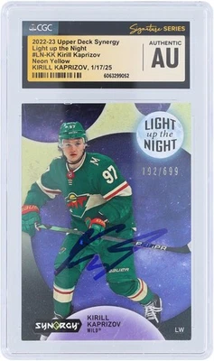 Tarjeta CGC Krill Kaprizov Minnesota Wild firmada 2022-23 cubierta superior #LN-KK #/699 Foto 1 de 3