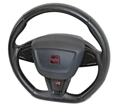 Sportlenkrad Seat Ibiza 4 IV 6P 6J FR Leder schwarz / Naht rot Lederlenkrad - Bild 1 von 4