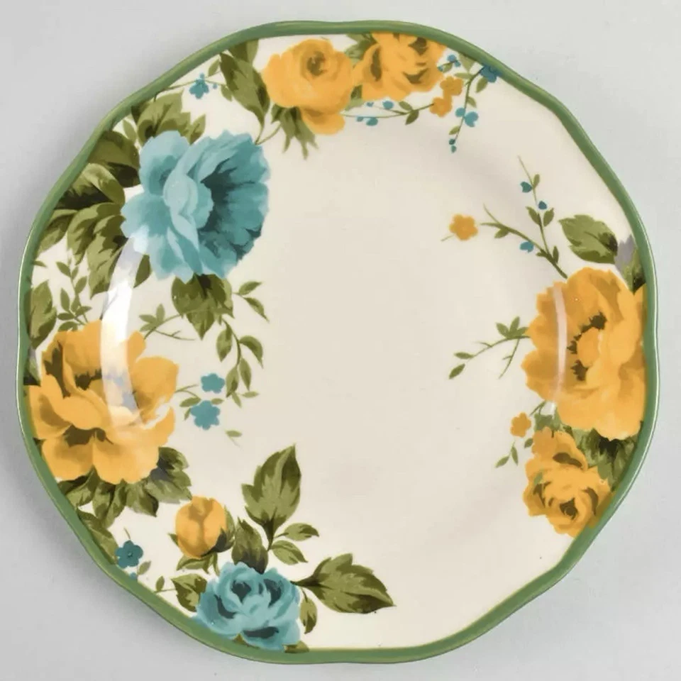 "4 platos de ensalada Pioneer Woman sombra de rosas gres rosas amarillas 8 5/8"" nuevos" Foto 1 de 1