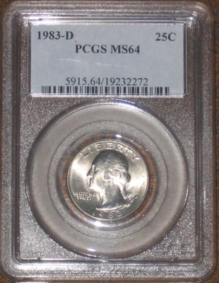 1983 D Washington Quarter 25c PCGS Grade MS64 Rare Key date - Image 1 of 2