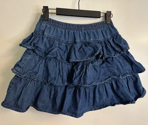 Hanna Andersson Size 150 / 12 Denim Tiered Ruffled Scooter Skort Skirt w/ Shorts - Picture 1 of 4