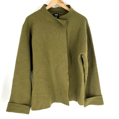 Chaqueta de lana hervida Eileen Fisher talla mediana verde oliva abrigo silencioso de lujo Foto 1 de 4