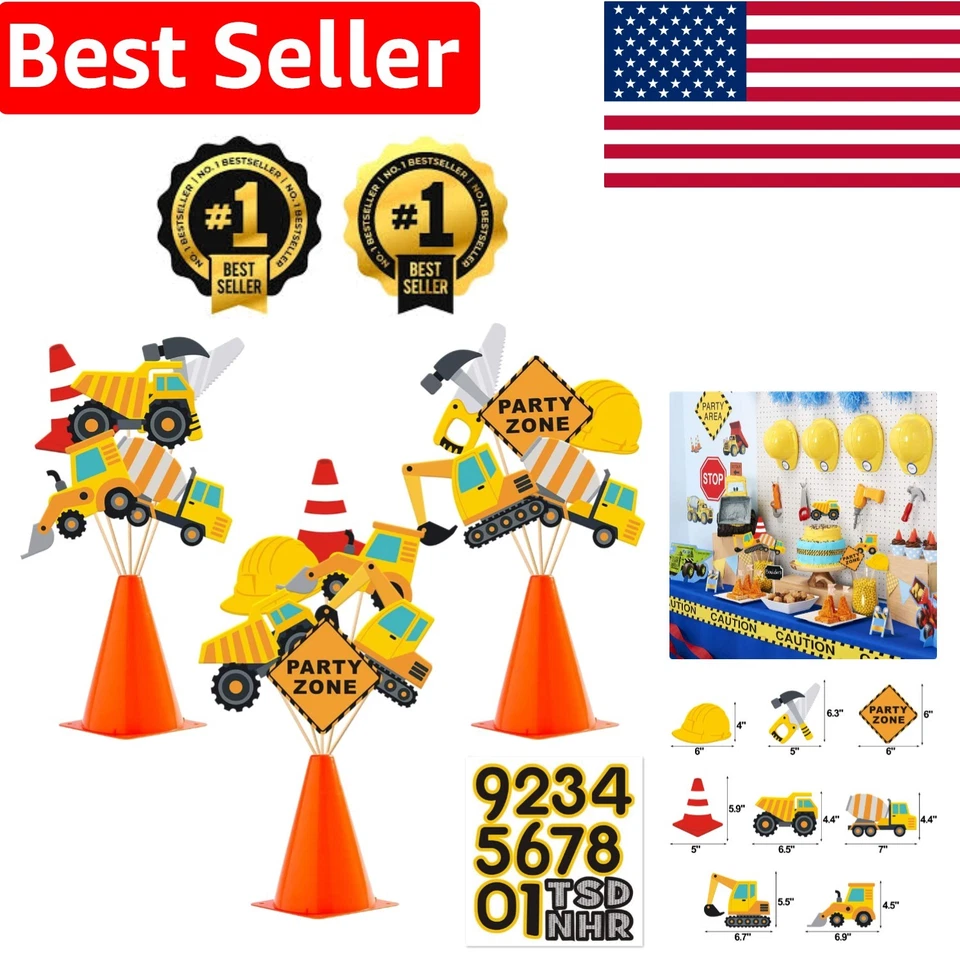 Reusable 16pcs Construction Zone Birthday Toppers - Perfect for Kids Parties - Image 1 of 4