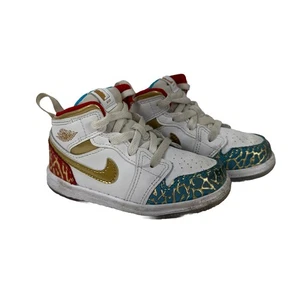 Nike Air Jordan 1 Mid SS TD Blanco Rojo Azul Dorado FB2211-100 Niño Pequeño Talla 7 C - Imagen 1 de 11