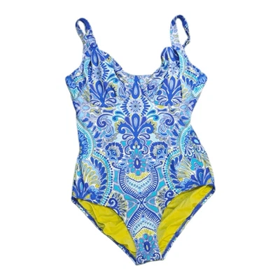 Title Nine Streamline One Piece swimsuit Size 36D Paisley Aqua Blue Yellow - Image 1 of 4