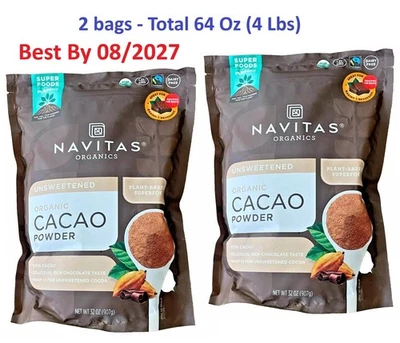2-Pack Navitas Unsweetened Organic Cacao Powder 32 oz Each bag, Total 4 Lbs - Image 1 of 3
