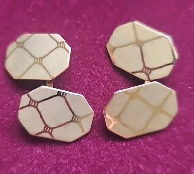 Vintage .800 Silver Golden Vermeil Designed Double Side Octagonal Cufflinks - Image 1 of 4