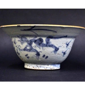 Antica ciotola drago e fenice blu bianco Cina popolare ceramica a mano argilla rossa - Foto 1 di 14