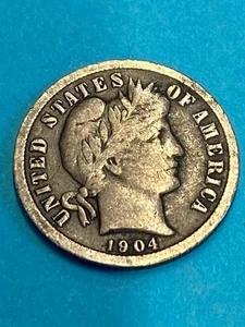 1904-P Barber Dime 90% Silver Average Circ - Bild 1 von 2