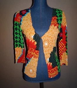 ALBERTO MAKALI Mehrfarbige Patchwork Crinkled Pailletten Shrug Jacke Größe S - Bild 1 von 4