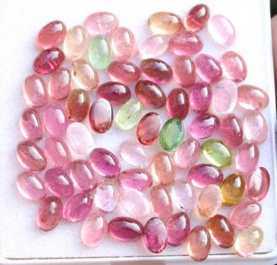 39.00 Ct Natural Tourmaline 4*6 mm Oval Cabochon Multi Color Loose Gemstones - Image 1 of 3