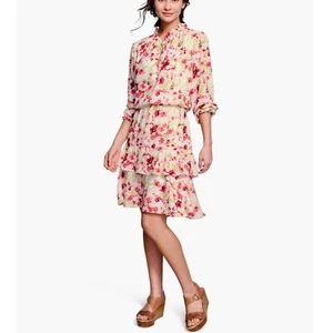 Johnston & Murphy Women's Size Medium Ivory Floral Long-Sleeve Ruffled Dress NWT - Bild 1 von 9
