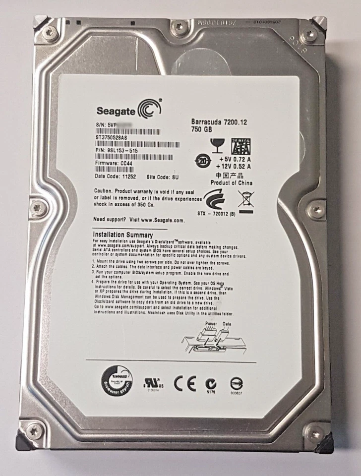 750 GB SATA Seagate barracuda 7200.12 ST3750528AS 32MB HDD 3,5 " Hard Drive - Image 1 of 1