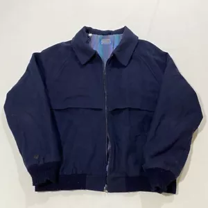 Vintage Pendleton Men’s Bomber Jacket Size XL Navy Blue Pure Virgin Wool AF7 - Picture 1 of 7