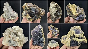 Fluorite Combine with Calcite Specimens Lot Natural Cubic Formation 3.3kg 09Pcs - Picture 1 of 10