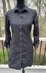 Juicy Couture Sz 6 Long Sleeve  Button Front Stretch Shirt Dress Black Slimming - Picture 1 of 5