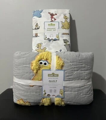5 PC Pottery Barn Sesame Street Quilt Full Queen & Queen Sheet Set Elmo Big Bird - Image 1 of 4