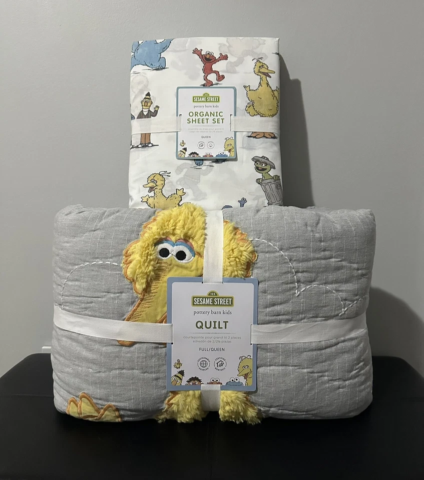 5 PC Pottery Barn Sesame Street Quilt Full Queen & Queen Sheet Set Elmo Big Bird - Image 1 of 4